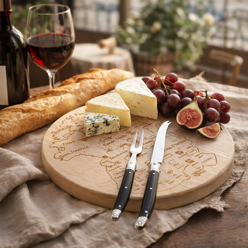 André Verdier Laguiole Debutant Black Cheese Set with Board - 3 Piece