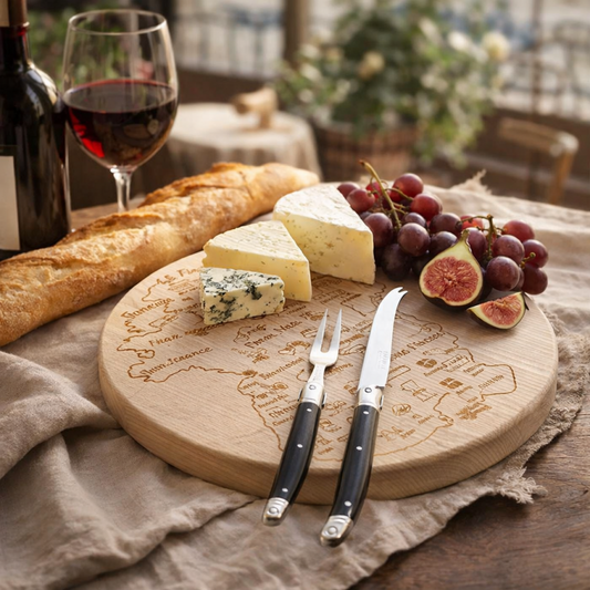 André Verdier Laguiole Debutant Black Cheese Set with Board - 3 Piece