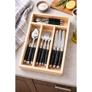 André Verdier Laguiole Debutant Black Cutlery Set with Tray - 24 Piece