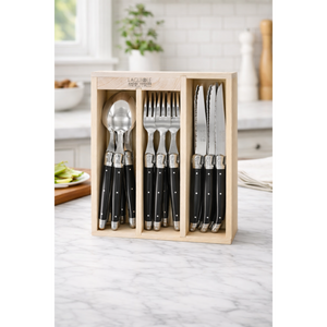 André Verdier Laguiole Debutant Black Cutlery Set with Tray - 18 Piece