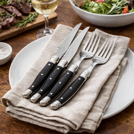 André Verdier Laguiole Debutant Black Steak Set with Tray - 12 Piece