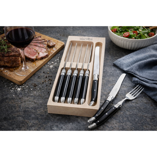 André Verdier Laguiole Debutant Black Dinner Knife - 6 Piece