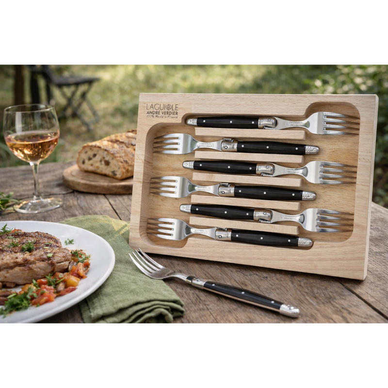 André Verdier Laguiole Debutant Black Dinner Fork - 6 Piece