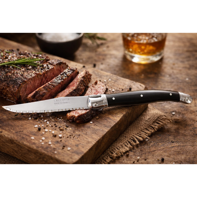 André Verdier Laguiole Debutant Black Steak Knife - 6 Piece