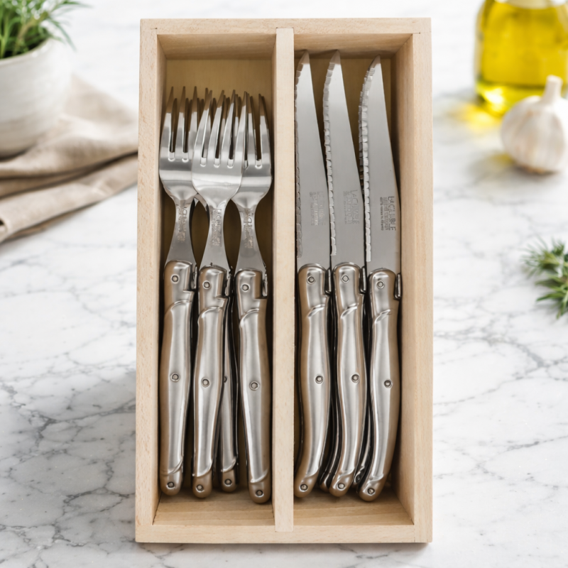 André Verdier Laguiole Debutant Inox Steak Set with Tray - 12 Piece