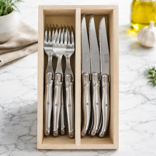 André Verdier Laguiole Debutant Inox Steak Set with Tray - 12 Piece