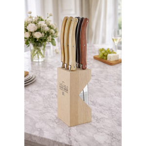 André Verdier Laguiole Debutant Assorted Wood Steak Knife with Block - 6 Piece