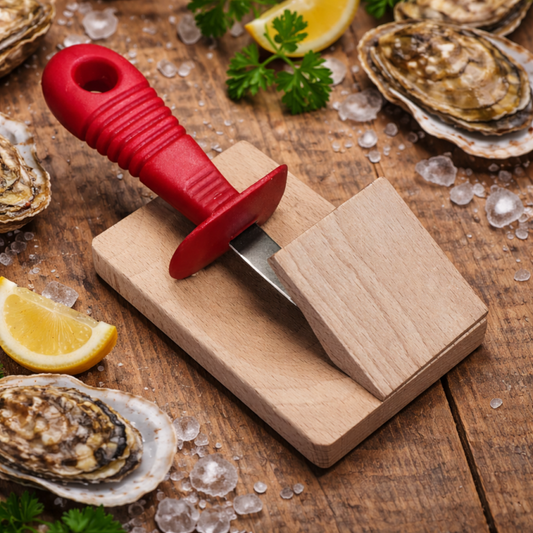 André Verdier Poseidon Oyster Knife with Wooden Block - Red