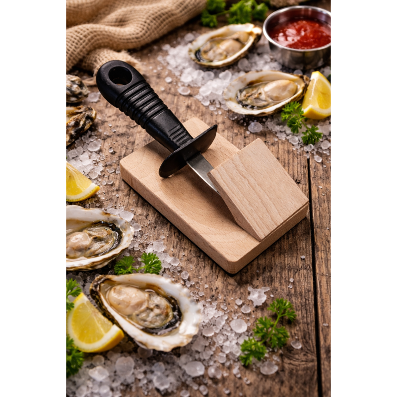 André Verdier Poseidon Oyster Knife with Wooden Block - Black