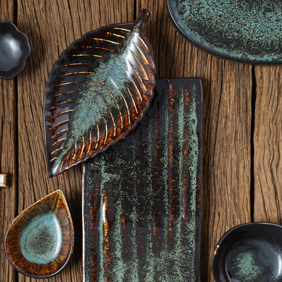Tablekraft Fusion Leaf Plate - 220mm, Patina, Box of 6