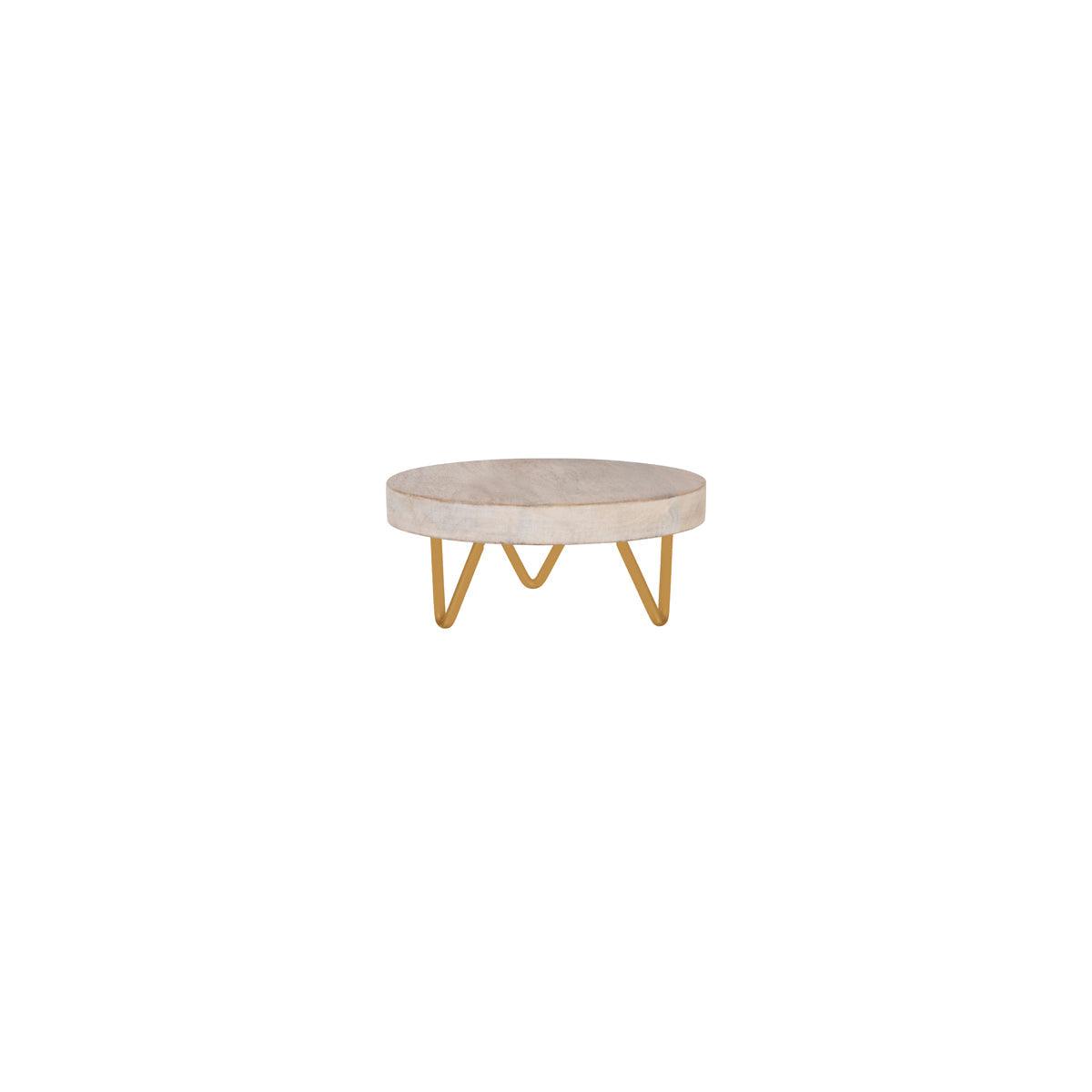 Chef Inox Serve Whitewash Mangowood Round Display Stand Metal Legs 200x90mm (Box of 4) - Kitchenly