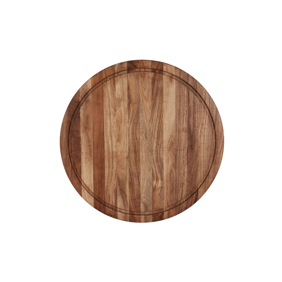 Chef Inox Serve Natural Acacia Round Butchers Block with Inlay & Handles 530x60mm - Kitchenly