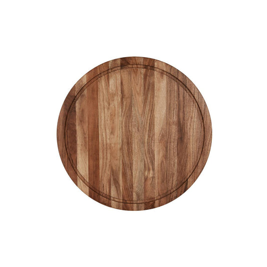 Chef Inox Serve Natural Acacia Round Butchers Block with Inlay & Handles 530x60mm - Kitchenly