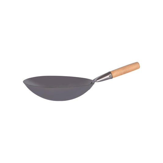 Chef Inox Asian Wok Iron Wood Handle 300mm - Kitchenly