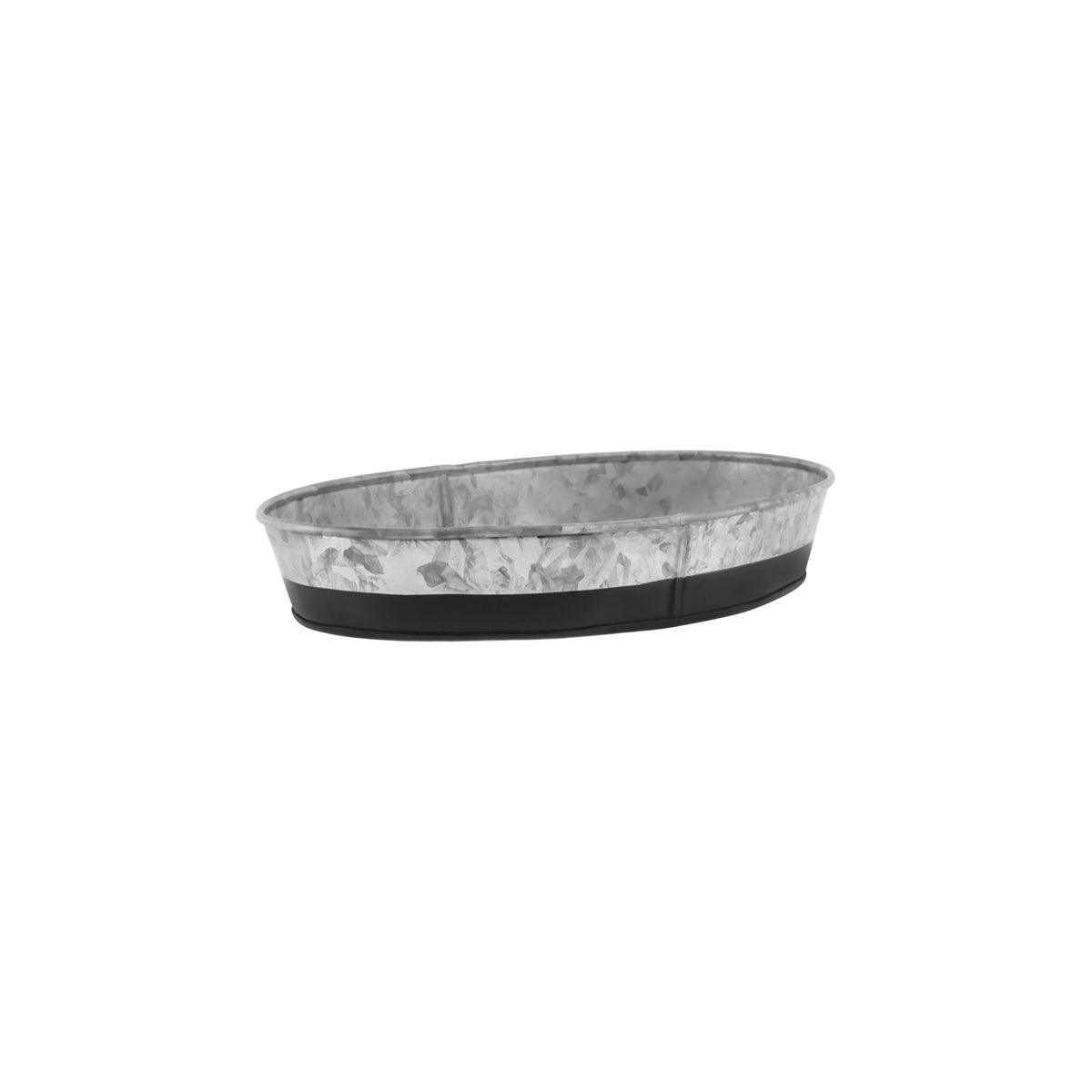 Chef Inox Coney Island Oval Galvanised Tray with Base 240x150x45mm - Kitchenly