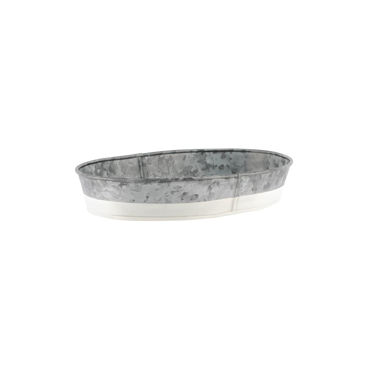 Chef Inox Coney Island Oval Galvanised Tray with Base 275x185x45mm - Kitchenly