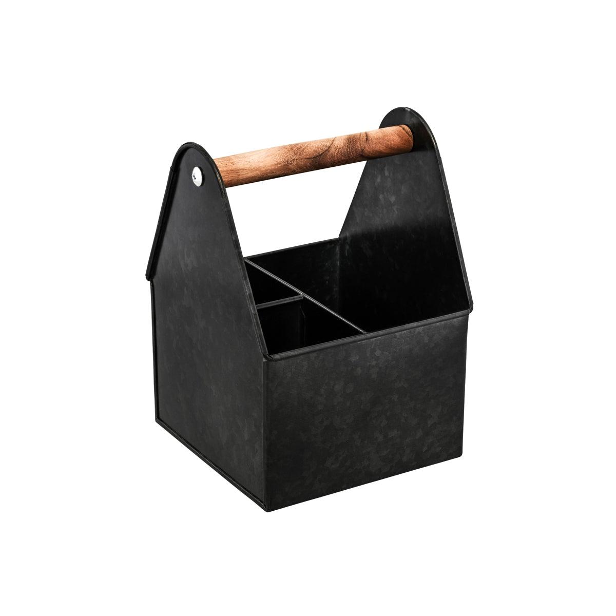 Chef Inox Coney Island 3-Compartment Utensil Caddy with Wood Handle 170x170x230mm - Kitchenly