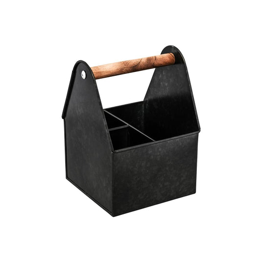 Chef Inox Coney Island 3-Compartment Utensil Caddy with Wood Handle 170x170x230mm - Kitchenly