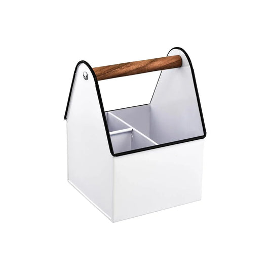 Chef Inox Coney Island 3-Compartment Utensil Caddy with Wood Handle 170x170x230mm - Kitchenly