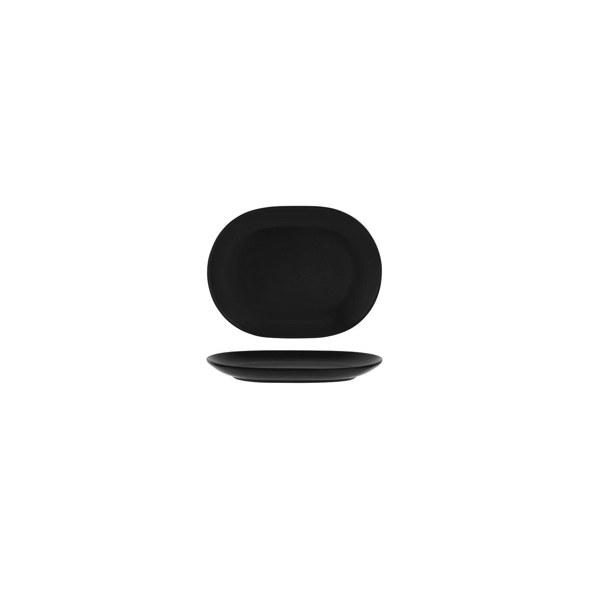 Patra Porcelain Aura Matt Black Oval Rimmed Platter 160x122mm (Box of 6) - Kitchenly