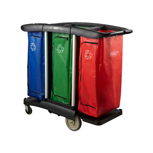 Jiwins Triple Capacity Cleaning Cart Black 1300x575x1115mm - Kitchenly