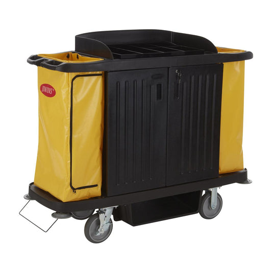 Jiwins Standard Housekeeping Cart Black with Locking Doors 1536x554x1252mm - Kitchenly