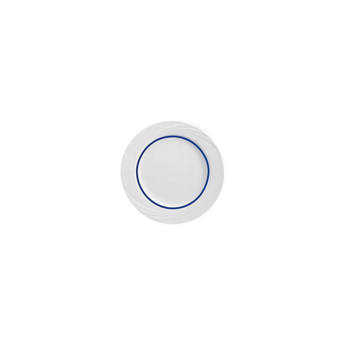 Schonwald Donna Senior Decor Round Flat Rim Plate with Dark Blue Narrow Band 160mm (Box of 12) - Kitchenly