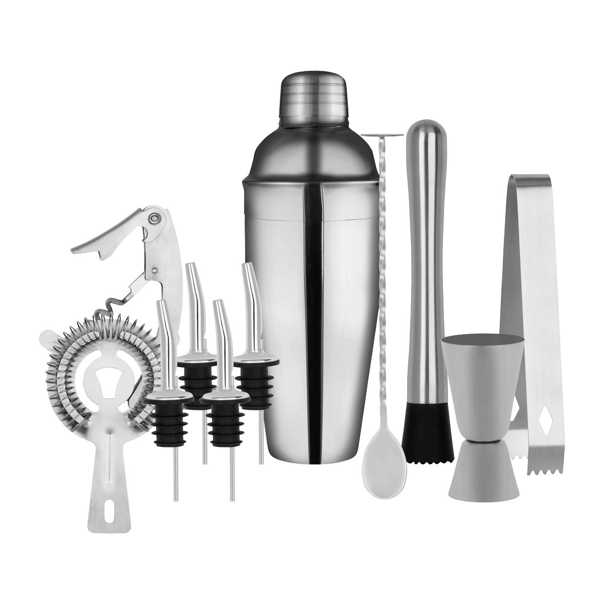 Zanzi Cocktail Set 11pc Stainless Steel In Bartender Bag - Kitchenly